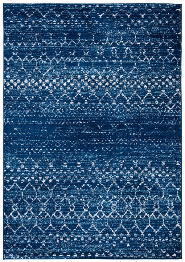 Tulum 249 Bohemian Power Loomed Polypropylene Pile Rug Blue / Ivory