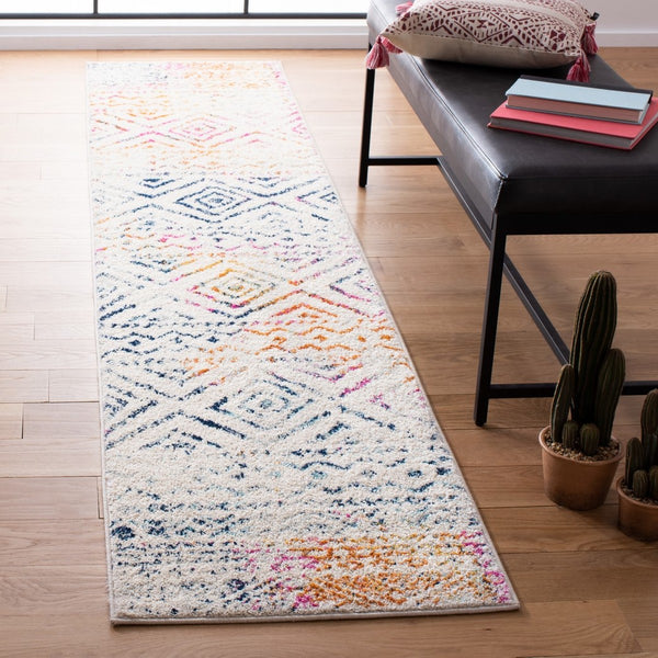Tulum 267 Bohemian Power Loomed Polypropylene Pile Rug Ivory / Fuchsia