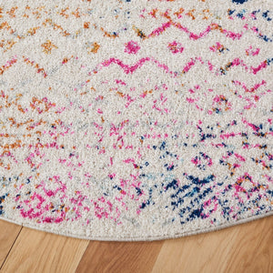 Tulum 267 Bohemian Power Loomed Polypropylene Pile Rug Ivory / Fuchsia