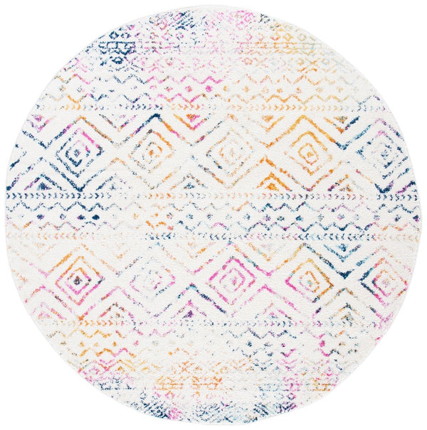 Tulum 267 Bohemian Power Loomed Polypropylene Pile Rug Ivory / Fuchsia