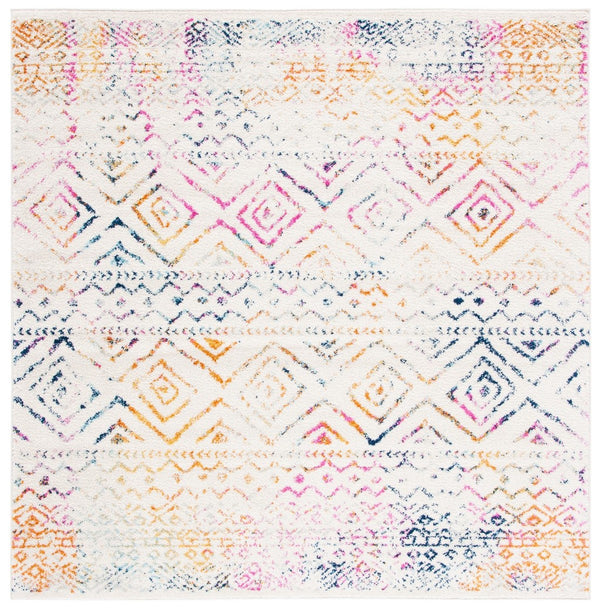 Tulum 267 Bohemian Power Loomed Polypropylene Pile Rug Ivory / Fuchsia