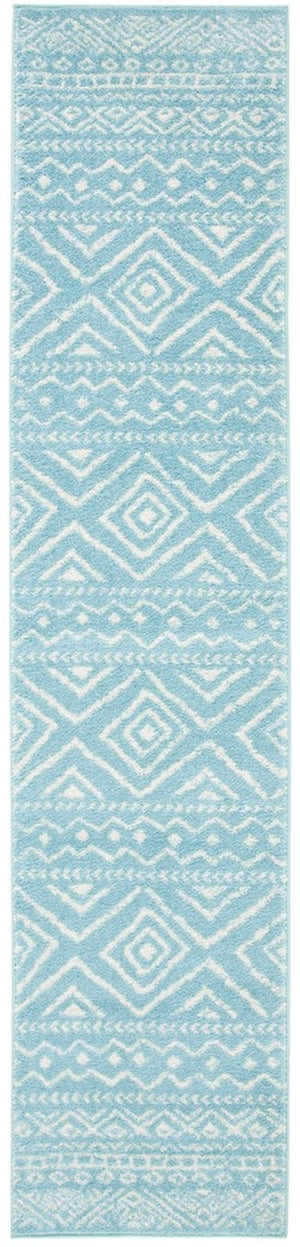 Tulum 267 Bohemian Power Loomed Polypropylene Pile Rug Turquoise / Ivory