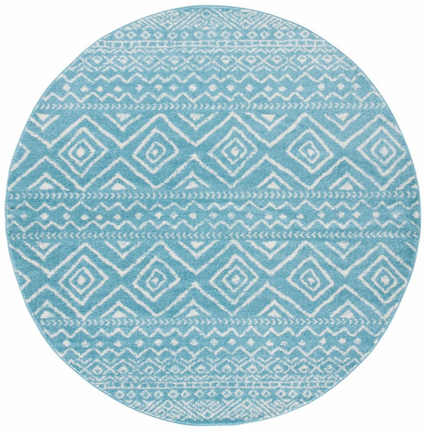 Tulum 267 Bohemian Power Loomed Polypropylene Pile Rug Turquoise / Ivory