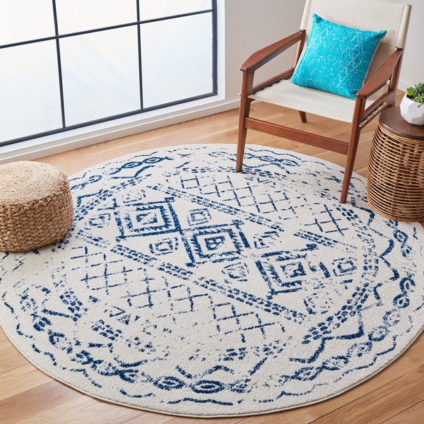 Tulum 268 Bohemian Power Loomed Polypropylene Pile Rug Ivory / Navy