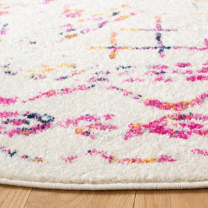 Tulum 268 Bohemian Power Loomed Polypropylene Pile Rug Ivory / Fuchsia