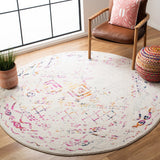 Tulum 268 Bohemian Power Loomed Polypropylene Pile Rug Ivory / Fuchsia