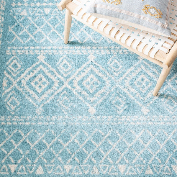 Tulum 268 Bohemian Power Loomed Polypropylene Pile Rug Turquoise / Ivory