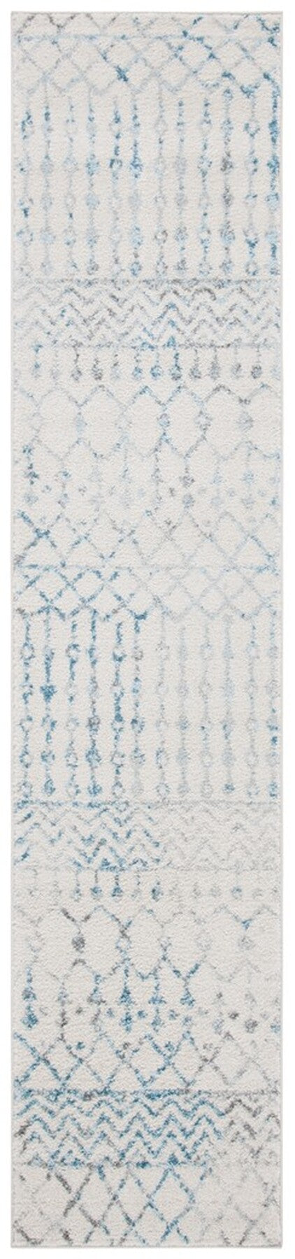 Tulum 270 Bohemian Power Loomed Polypropylene Pile Rug Ivory / Turquoise