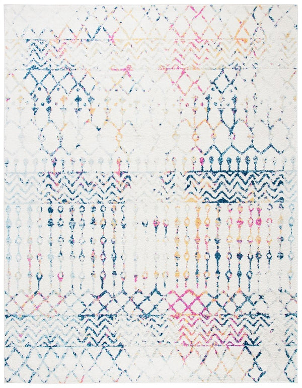 Tulum 270 Bohemian Power Loomed Polypropylene Pile Rug Ivory / Blue