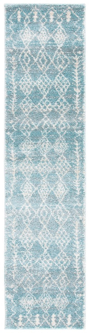 Tunisia 736 Bohemian Power Loomed 100 % Polyproplene Pile Rug Aqua / Ivory