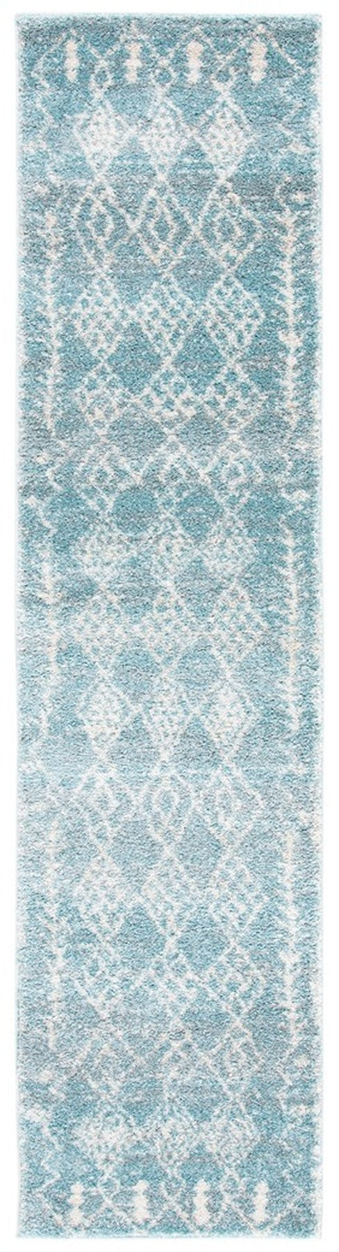 Tunisia 736 Bohemian Power Loomed 100 % Polyproplene Pile Rug Aqua / Ivory