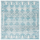 Tunisia 736 Bohemian Power Loomed 100 % Polyproplene Pile Rug Aqua / Ivory