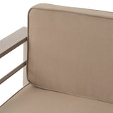Noble House Cape Coral Outdoor 3 Seater Aluminum Sofa and Ottoman Set with Side Tables, Silver and Khaki