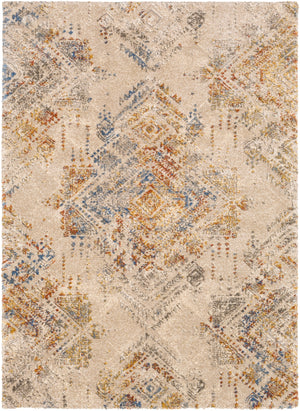 Tuscany TUS-2302 Global Polypropylene, Polyester Rug TUS2302-9121 Bright Blue, Burnt Orange, Cream, Aqua, Butter, Metallic - Champagne 91% Polypropylene, 9% Polyester 8'10" x 12'1"