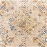 Tuscany TUS-2302 Global Polypropylene, Polyester Rug TUS2302-710SQ Bright Blue, Burnt Orange, Cream, Aqua, Butter, Metallic - Champagne 91% Polypropylene, 9% Polyester 7'10" Square