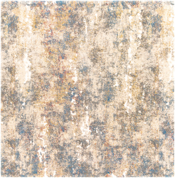Tuscany TUS-2303 Modern Polypropylene, Polyester Rug TUS2303-710SQ White, Butter, Khaki, Aqua, Burnt Orange, Metallic - Champagne 91% Polypropylene, 9% Polyester 7'10" Square