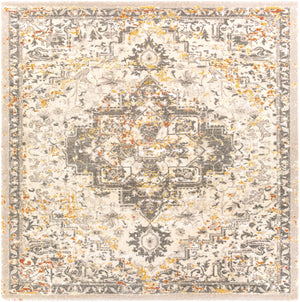 Tuscany TUS-2307 Traditional Polypropylene, Polyester Rug TUS2307-710SQ Metallic - Champagne, Cream, Burnt Orange, Dark Brown, Denim 91% Polypropylene, 9% Polyester 7'10" Square