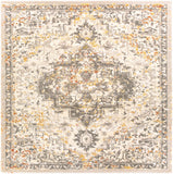 Tuscany TUS-2307 Traditional Polypropylene, Polyester Rug TUS2307-710SQ Metallic - Champagne, Cream, Burnt Orange, Dark Brown, Denim 91% Polypropylene, 9% Polyester 7'10" Square