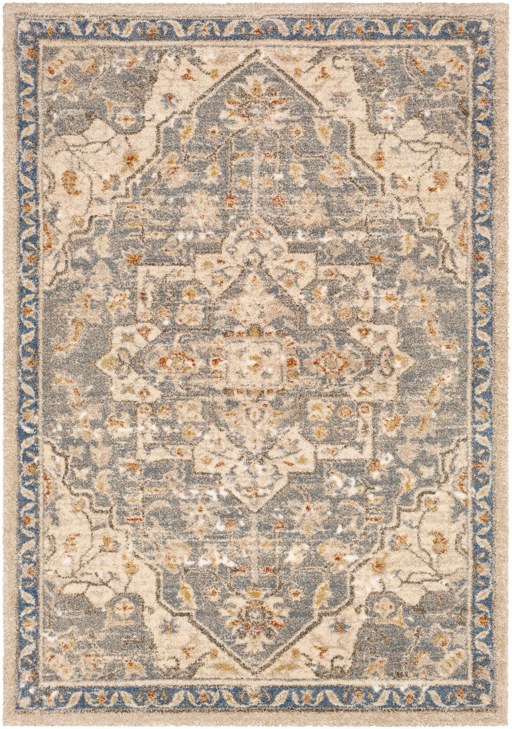 Tuscany TUS-2309 Traditional Polypropylene, Polyester Rug TUS2309-9121 Denim, Metallic - Champagne, Dark Brown, White, Butter, Aqua, Bright Blue 91% Polypropylene, 9% Polyester 8'10" x 12'1"
