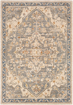 Tuscany TUS-2309 Traditional Polypropylene, Polyester Rug TUS2309-9121 Denim, Metallic - Champagne, Dark Brown, White, Butter, Aqua, Bright Blue 91% Polypropylene, 9% Polyester 8'10" x 12'1"