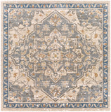 Tuscany TUS-2309 Traditional Polypropylene, Polyester Rug TUS2309-710SQ Denim, Metallic - Champagne, Dark Brown, White, Butter, Aqua, Bright Blue 91% Polypropylene, 9% Polyester 7'10" Square