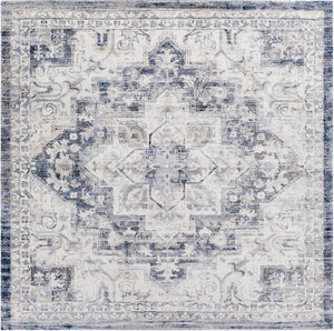 Tuscany TUS-2317 Traditional Polypropylene, Polyester Rug TUS2317-710SQ Dark Blue, Denim, Beige, Medium Gray, Light Gray, Cream 85% Polypropylene, 15% Polyester 7'10" Square
