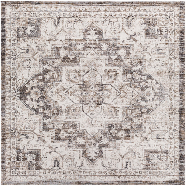 Tuscany TUS-2318 Traditional Polypropylene, Polyester Rug TUS2318-710SQ Camel, Charcoal, Medium Gray, Light Gray, Beige, Cream 85% Polypropylene, 15% Polyester 7'10" Square