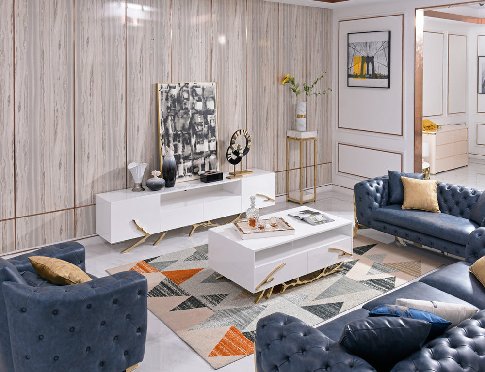 VIG Furniture Modrest Legend Modern White & Gold TV Stand VGVCTV8111-WHTGLD