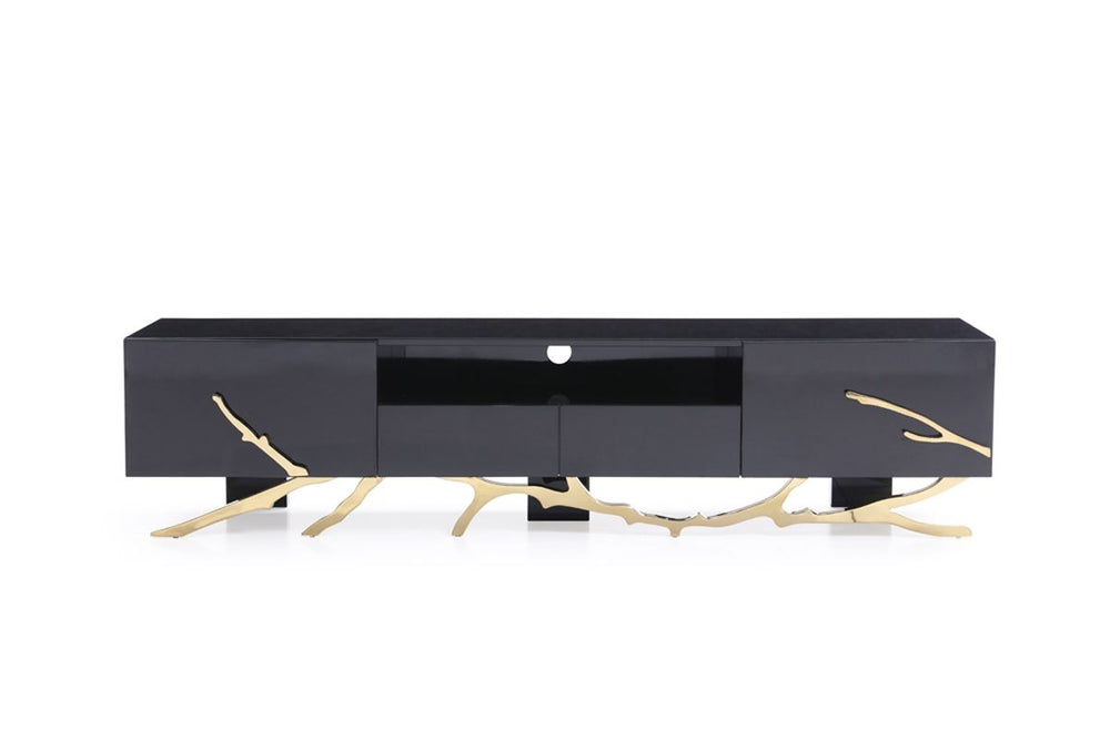 VIG Furniture Modrest Legend Modern Black & Champagne Gold TV Stand VGVCT-V8111-BLK-L VGVCT-V8111-BLK-L