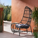 Noble House Naclerio Outdoor Wicker Basket Chair with Cushion, Dark Gray and Gray