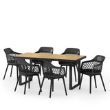 Noble House Trinity Outdoor Wood and Resin 7 Piece Dining Set, Black and Teak