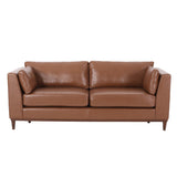 Warbler Contemporary Faux Leather Upholstered 3 Seater Sofa, Cognac Brown and Espresso Noble House