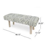 Laveta Handcrafted Boho Wool and Cotton Rectangular Bench, Ivory and Natural Noble House