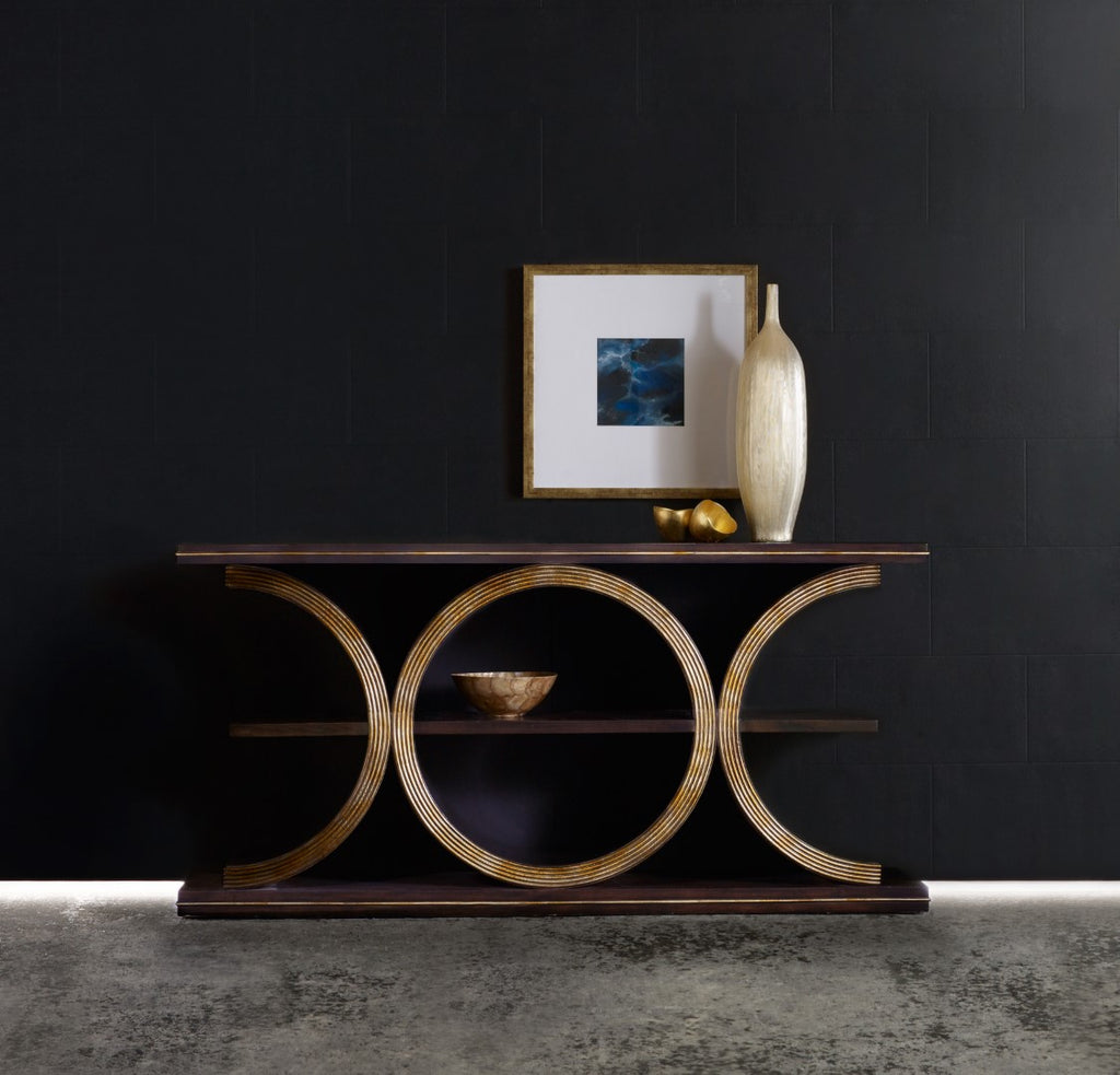 Hooker Furniture Melange Transitional Poplar and Hardwood Solids with Walnut Veneers with Gold Powder Presidio Console Table 638-85219