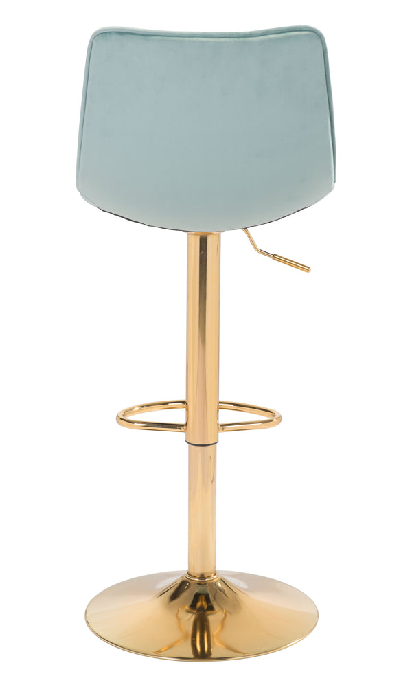Zuo Modern Prima 100% Polyester, Plywood, Steel Modern Commercial Grade Barstool Light Green, Gold 100% Polyester, Plywood, Steel