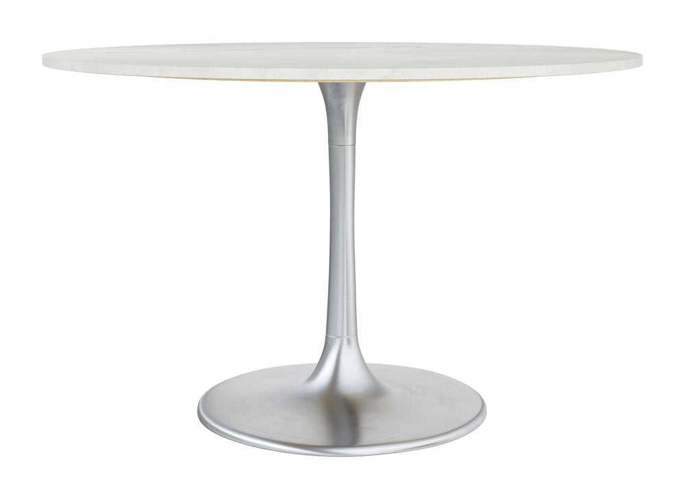 Zuo Modern Gotham Marble, MDF, Iron, Aluminum Modern Commercial Grade Dining Table White, Silver Marble, MDF, Iron, Aluminum