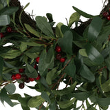 Donway 25" Olive Artificial Silk Wreath with Berries, Green and Red Noble House