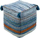 Trenza TZPF-004 Global Cotton, Polyester/Polyfill Pouf TZPF004-181818 Bright Blue, Dark Blue, Aqua, Sky Blue, Bright Orange, Saffron, Olive, Black, White 100% Cotton, 100% Polyester/Polyfill, 100% Cotton 18"H x 18"W x 18"D