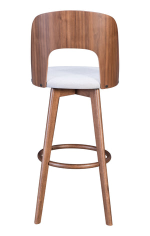 Zuo Modern Anton 100% Polyester, MDF, Rubberwood Scandinavian Commercial Grade Barstool Set - Set of 2 Walnut, Light Gray 100% Polyester, MDF, Rubberwood