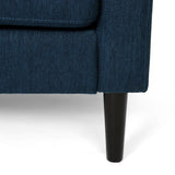 Reynard Tufted Fabric 3 Seater Sofa, Navy Blue and Espresso Noble House