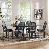 Noble House Aquilla French Country Wood and Cane 7-Piece Expandable Dining Set, Gray