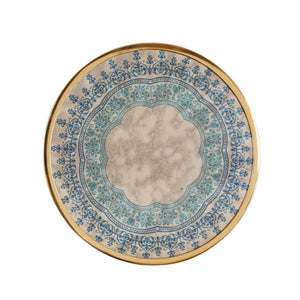 Elmira Oriental Handcrafted Round Tempered Glass Wall Accessory, Blue and Gold Noble House