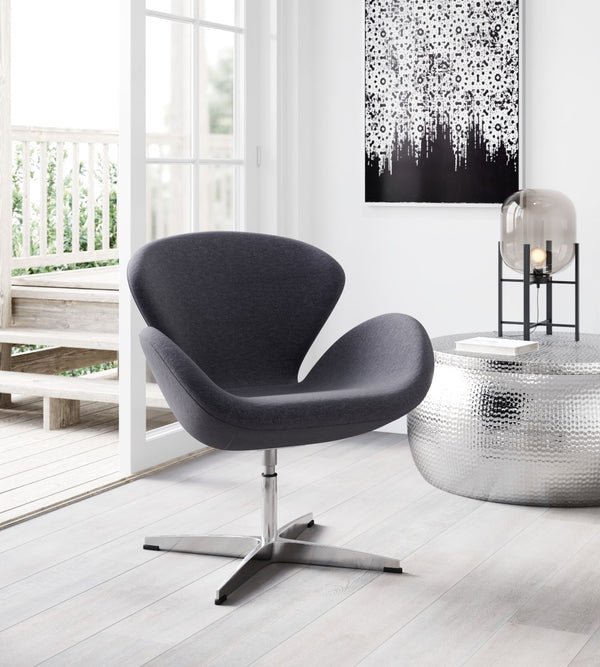 Zuo Modern Pori 100% Polyester, Steel Modern Commercial Grade Occasional Chair Gray, Silver 100% Polyester, Steel