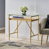 Toland Rustic Glam Handmade Glass Top Console Table, Honey Brown and Gold Noble House