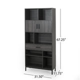 Fuller Contemporary Faux Wood Cube Unit Bookcase, Dark Gray and Black Noble House
