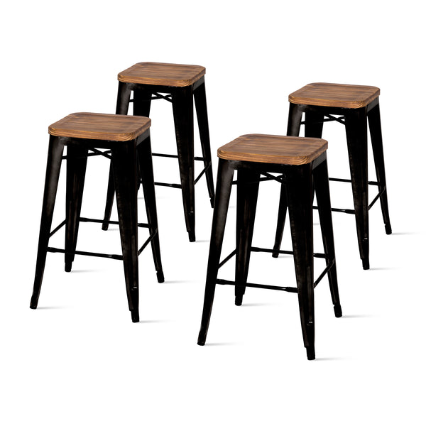 Metropolis Backless Counter Stool Set of 4 - Stylish Pine Wood Top, Stackable Bistro Design for Home