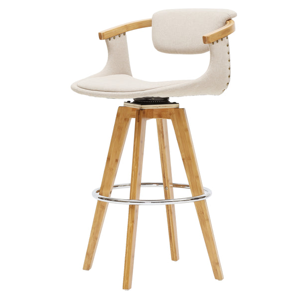 Darwin 360-Degree Swivel Counter Stool - Chic Mid-Century Design with Bamboo Legs and Linen Upholstery