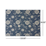 Wildflower Outdoor 7'10" x 10' Botanical Area Rug, Blue and Ivory Noble House