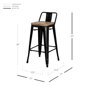 Metropolis Low-Back Bar Stool Set of 4 - Stylish Pine Wood, Sturdy Steel Frame for Modern Spaces