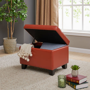 Julian Stylish Rectangular Bonded Leather Storage Ottoman with Biscuit Tufting for Home Organization